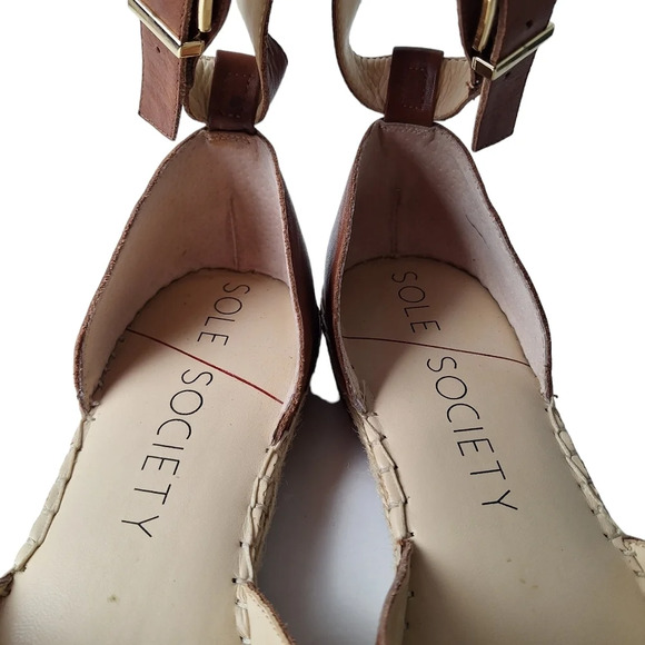 Sole Society Sz9 Brown Saundra Leather CrissCross Ankle Strap Espadrille Sandals - Picture 12 of 16